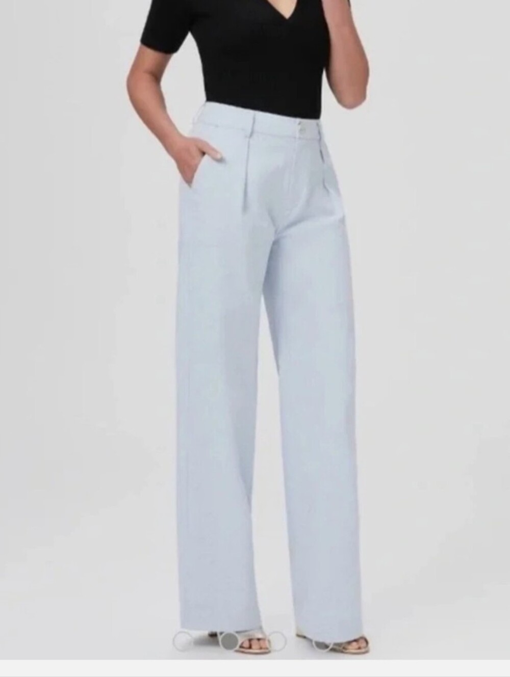 Paige NWT Dallas Light Blue Wide-Leg Linen Trousers flowy lagenlook size 6